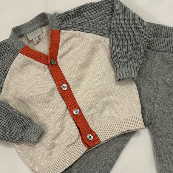 MORI Knit cardigan and pants Set with Orange Accents baby boy 9-12m, EUC - Picture 3 of 15